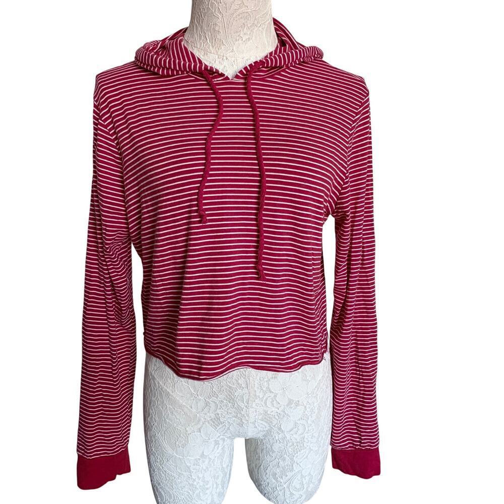 Heart & Hips red white striped cropped hoodie long sleeve top  M Coastal